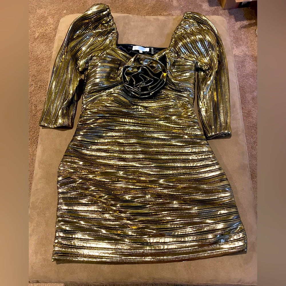 LoveShackFancy Metallic Gold Dress Size 12